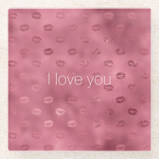 rode glam glitzy lippen kussen liefde glazen onderzetter (Voorkant)