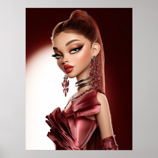 Rode Glamour Print, Waarde Poster Papier (Halfglan (Voorkant)