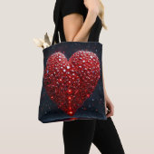 Rode glanzende hart tote bag (Dichtbij)