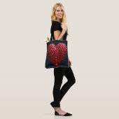 Rode glanzende hart tote bag (Op model)
