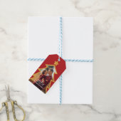 Rode Glanzende Kerstboom Gepersonaliseerde Foto Cadeaulabel (Met Touw)