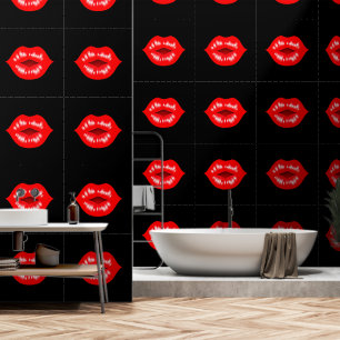 Rode Glanzende Lippen Aangepaste Kleur Zwart Behang