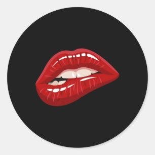 Rode Glanzende Lippen Bijtende Mond Kisser Ronde Sticker