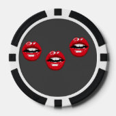 Rode glanzende lippen op grijs poker chips (Voorkant)