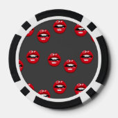 Rode glanzende lippen op grijs poker chips (Achterkant)