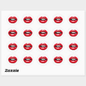 Rode glanzende lippen op wit ronde sticker (Vel)