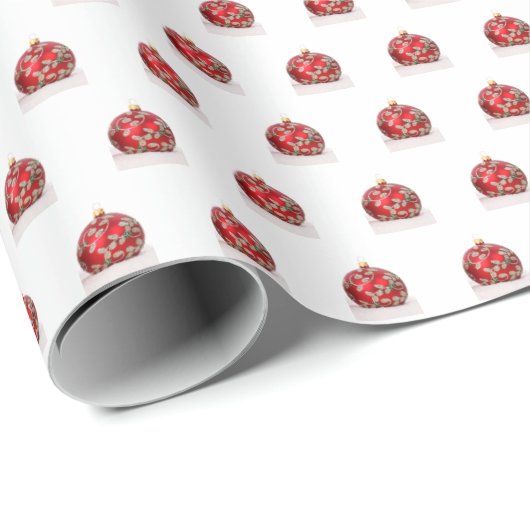 Rode glazen bal kerst ornamenten in sneeuw cadeaupapier (Rol Hoek)