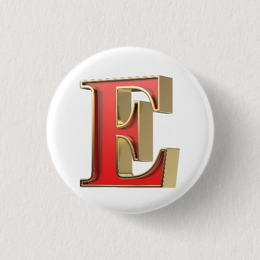 Rode glazen letter E Ronde Button 3,2 Cm (Voorkant)