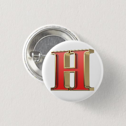 Rode glazen letter H Ronde Button 3,2 Cm (Voorkant /achterkant)