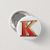 Rode glazen letter K Ronde Button 3,2 Cm (Voorkant /achterkant)