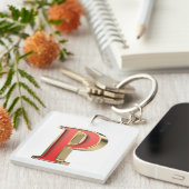 Rode glazen letter P Sleutelhanger (Voorkant Rechts)