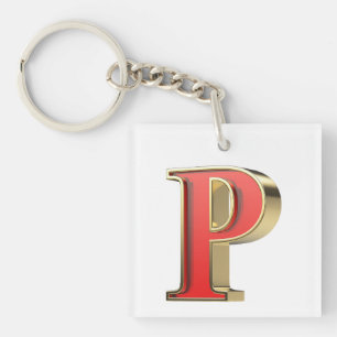 Rode glazen letter P Sleutelhanger
