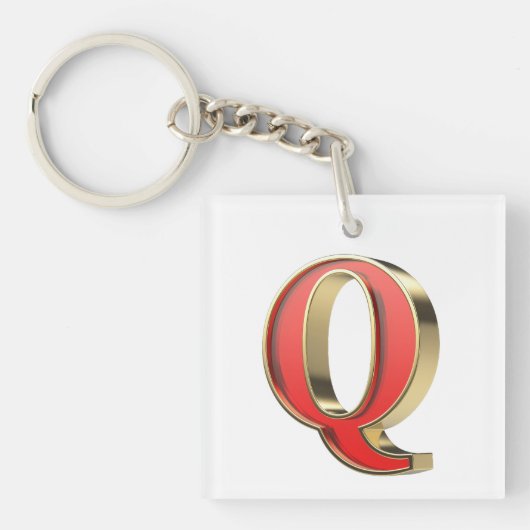Rode glazen letter Q Sleutelhanger (voorkant)