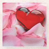 Rode glazen Roos Glazen Onderzetter (Voorkant)