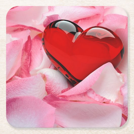 Rode glazen Roos Kartonnen Onderzetters (Voorkant)