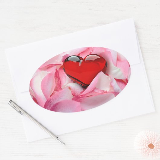 Rode glazen Roos Ovale Sticker (Envelop)