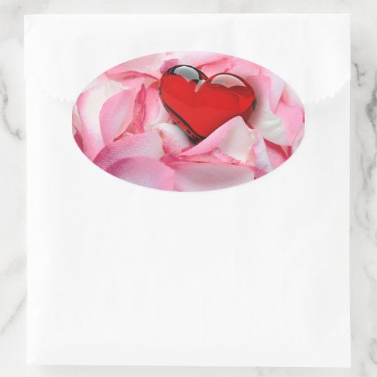 Rode glazen Roos Ovale Sticker (Tas)