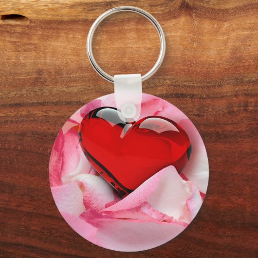 Rode glazen Roos Sleutelhanger (Voorkant)
