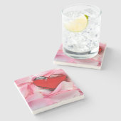 Rode glazen Roos Stenen Onderzetter (Zijkant)