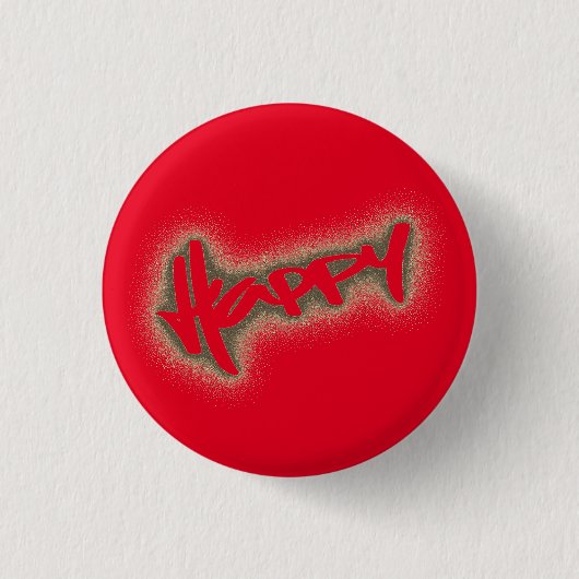 RODE GLINSTERENDE GELUKKIGE GRAFFITI RONDE BUTTON 3,2 CM (Voorkant)