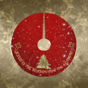 Rode glinsterende kerstboomrok – "Jezus is de rede Kerstboom Rok