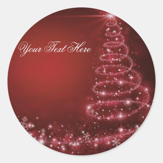 Rode glinsterende kerstboomsticker ronde sticker (Voorkant)