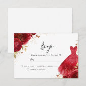Rode glinsterjurk roos verjaardag bruiloft RSVP kaartje (Voorkant / Achterkant)
