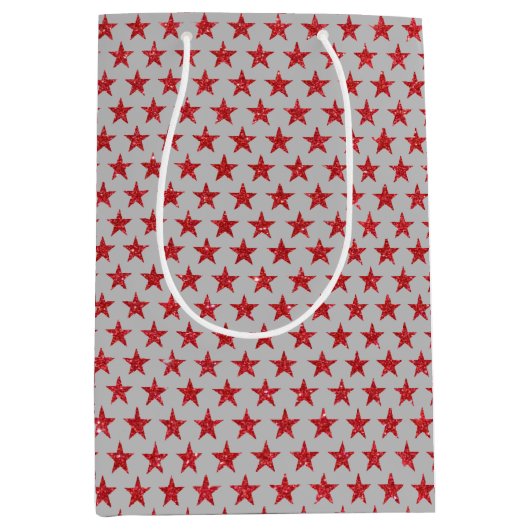Rode gliters sterren middelgrote cadeautas (Voorkant)