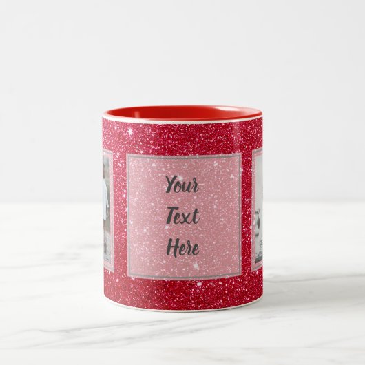 Rode glitter 2 Afbeeldingen met tekstontwerp uw ei Tweekleurige Koffiemok (Center)