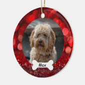 Rode Glitter Aangepaste Huisdier Puppy Hond Foto Keramisch Ornament (Links)