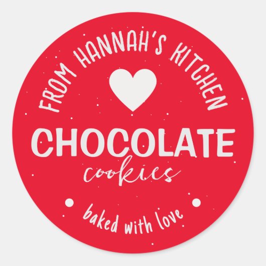 Rode glitter achtergrond gebakken met liefde ronde sticker (Voorkant)