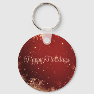 Rode glitter achtergrond met sneeuwvlokken sleutelhanger