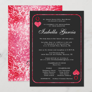 Rode glitter-afspeelkaart   Las Vegas Quinceañera Kaart