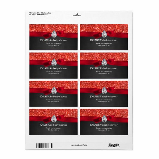 Rode Glitter Baby shower krijtbord waterfles Etiket (Full Sheet)
