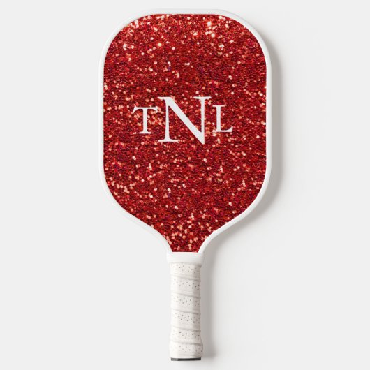 Rode Glitter Bling Monogram Pickleball Paddle (Voorkant)