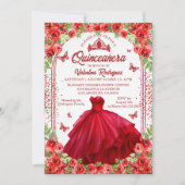 Rode Glitter Bloemen Sparkle Quinceanera Kaart (Voorkant)