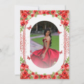 Rode Glitter Bloemen Sparkle Quinceanera Kaart (Achterkant)