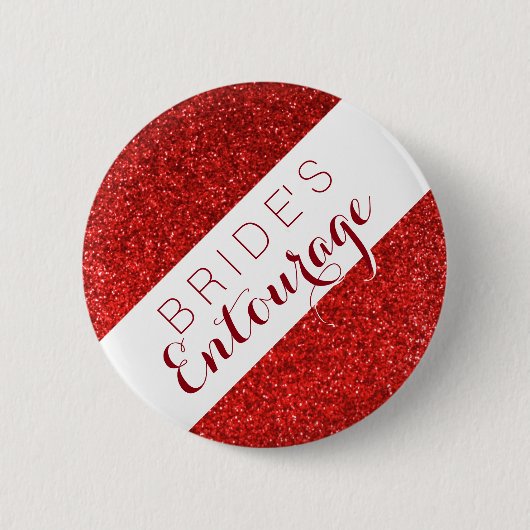 Rode glitter bride's entourage bridesmaid button (Voorkant)