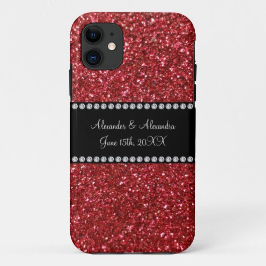 Rode glitter bruiloft gunsten Case-Mate iPhone case (Achterkant)
