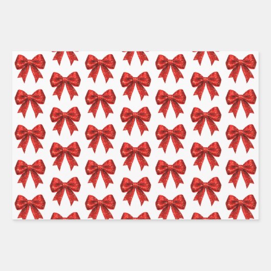 Rode Glitter Coquette Bow Kerstmis Inpakpapier Vel (Voorkant 2)