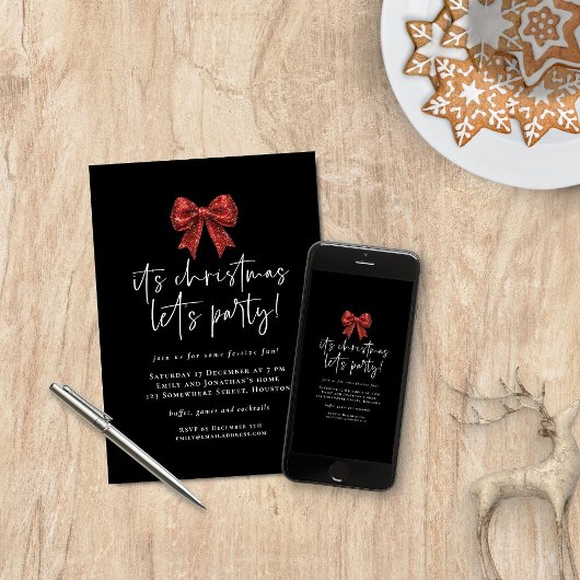Rode Glitter Coquette Bow laat kerstfeest vieren Kaart