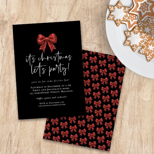 Rode Glitter Coquette Bow laat kerstfeest vieren Kaart