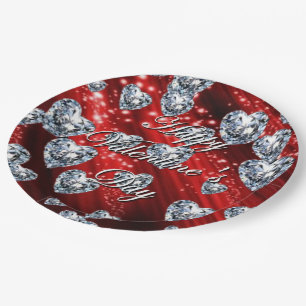 Rode Glitter Diamanten Hartjes Servetten Papieren Bordje