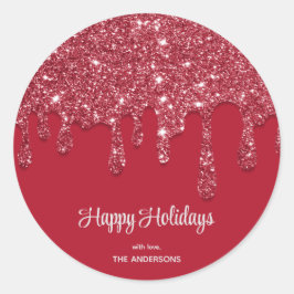 Rode Glitter Drip Aangepast Ronde Sticker