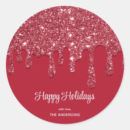 Rode Glitter Drip Aangepast Ronde Sticker (Voorkant)