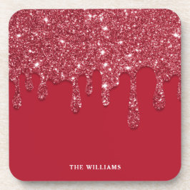 Rode Glitter Drip Aangepaste naam Bier Onderzetter