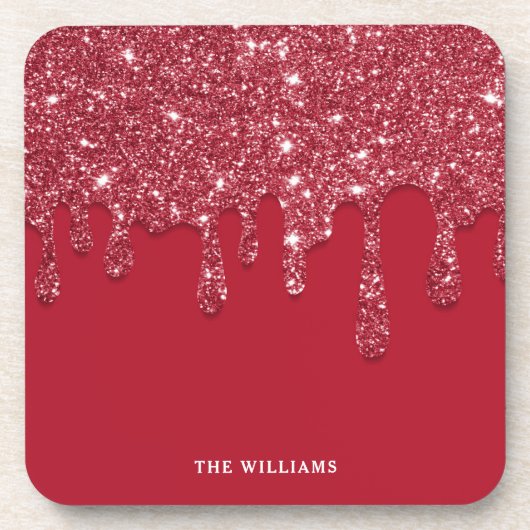 Rode Glitter Drip Aangepaste naam Bier Onderzetter (Voorkant)