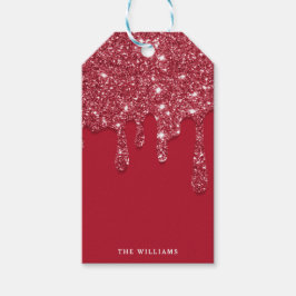 Rode Glitter Drip Aangepaste naam Cadeaulabel