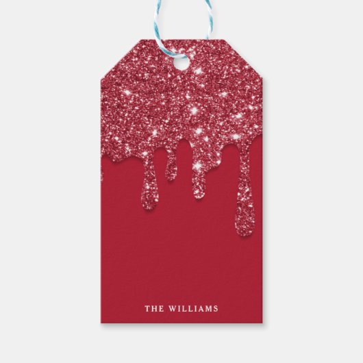 Rode Glitter Drip Aangepaste naam Cadeaulabel (Voorkant)