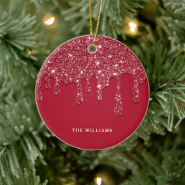 Rode Glitter Drip Aangepaste naam Keramisch Ornament